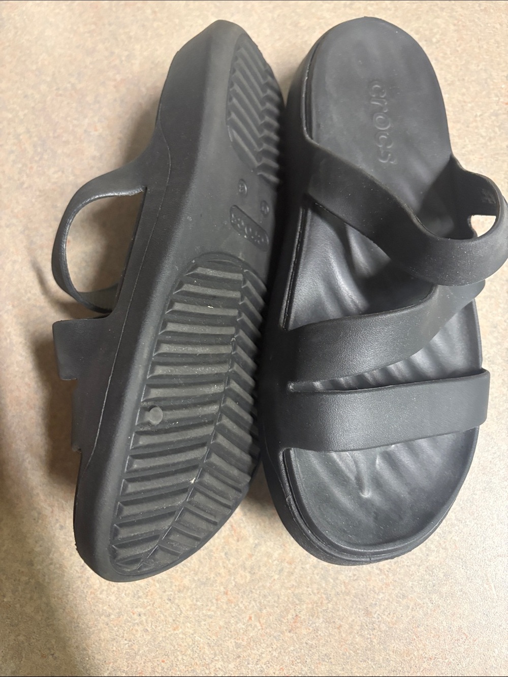 CROCS Black Triple-Strap Slide Sandals - Picture 2 of 5